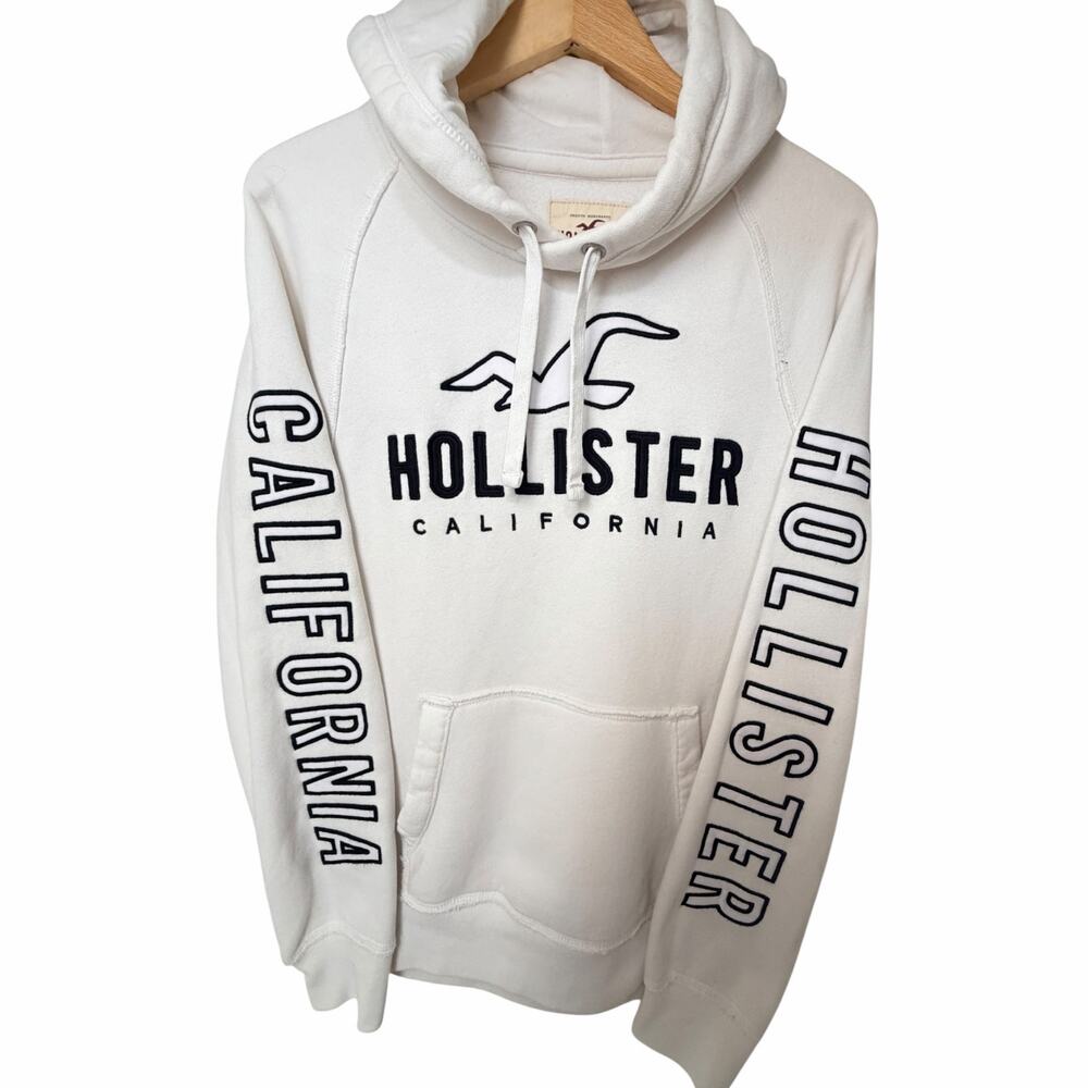 Hollister California White Spellout Hoodie Mens Medium